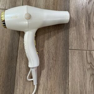 White Hair Dryer with Gold Accents